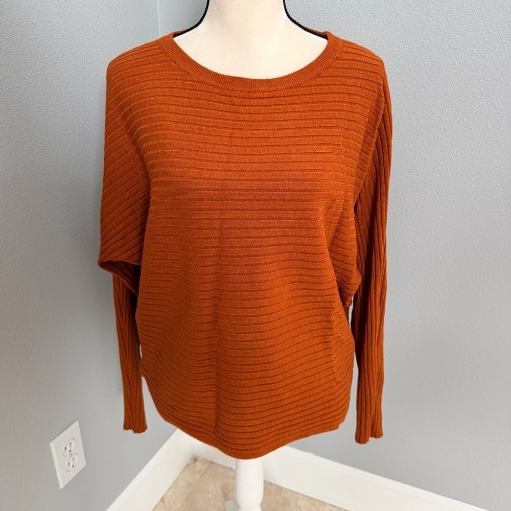Cyrus Burnt Orange Boat Neck Batwing Sleeve Ribbed Knit